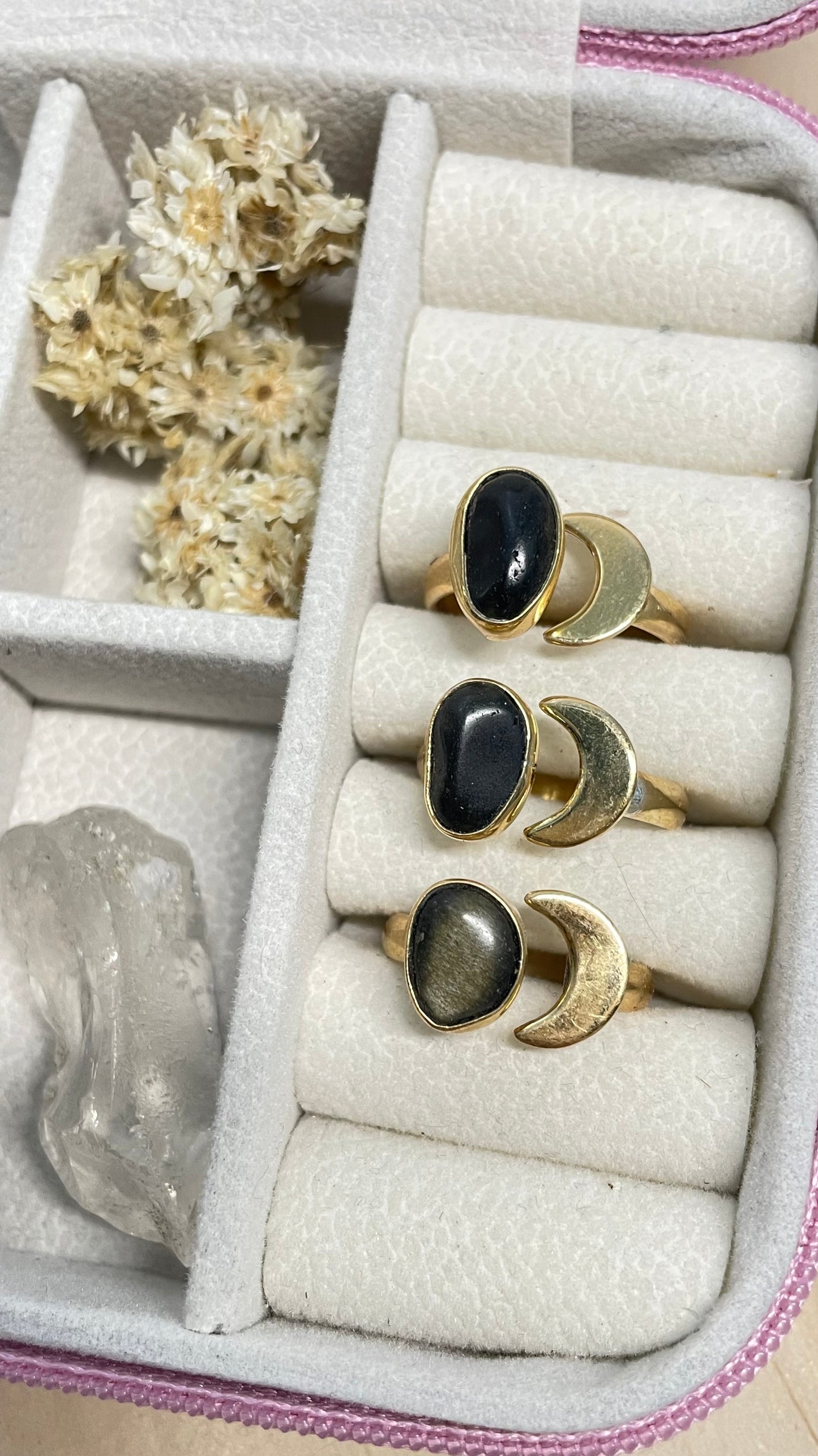 Anillo Obsidiana Dorada y Luna