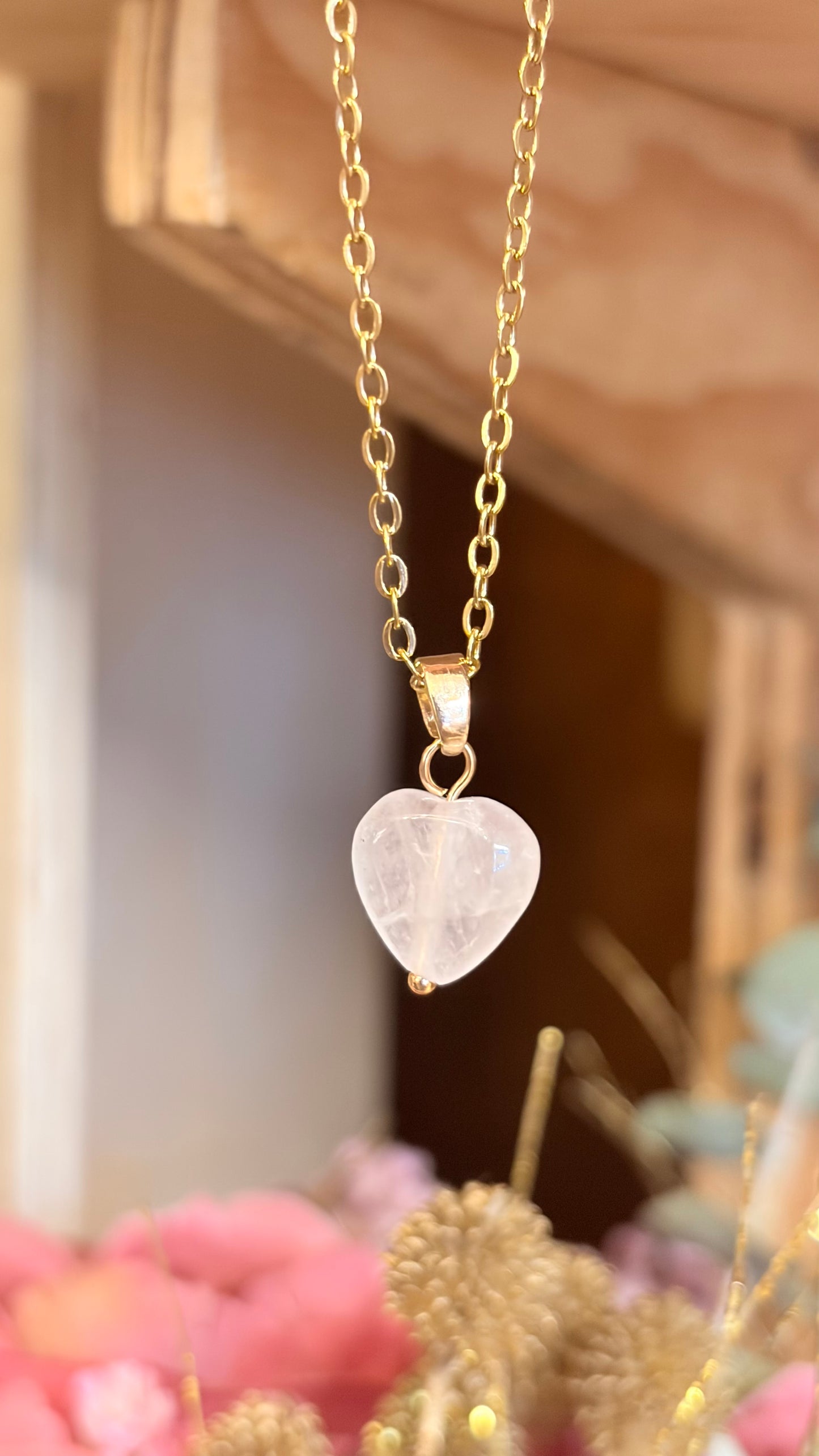 Collar Cuarzo Rosa Corazón(Pieza Única)