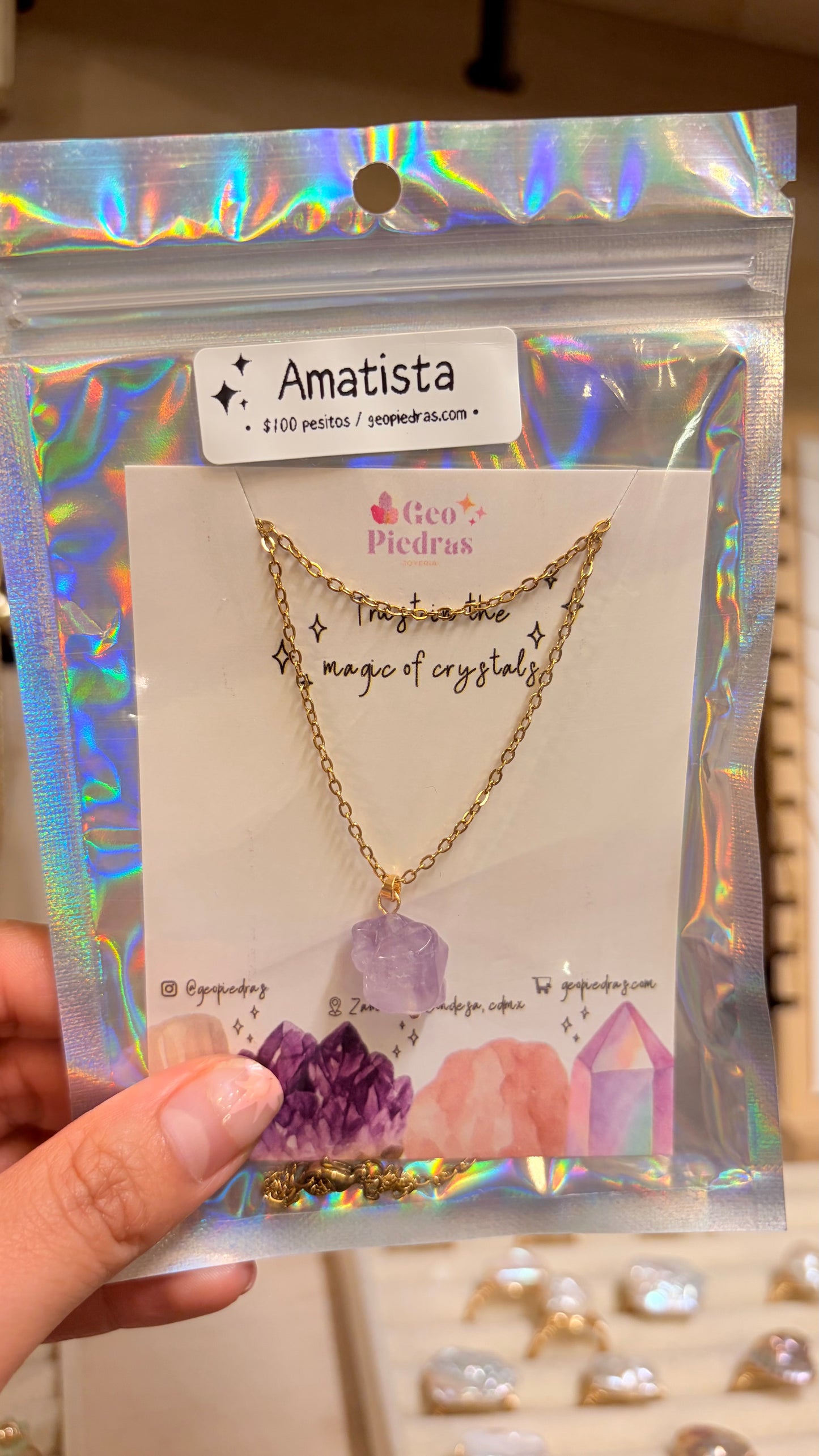 Collar Sencillo Mineral •Stock de 100 Pesitos • Amatista