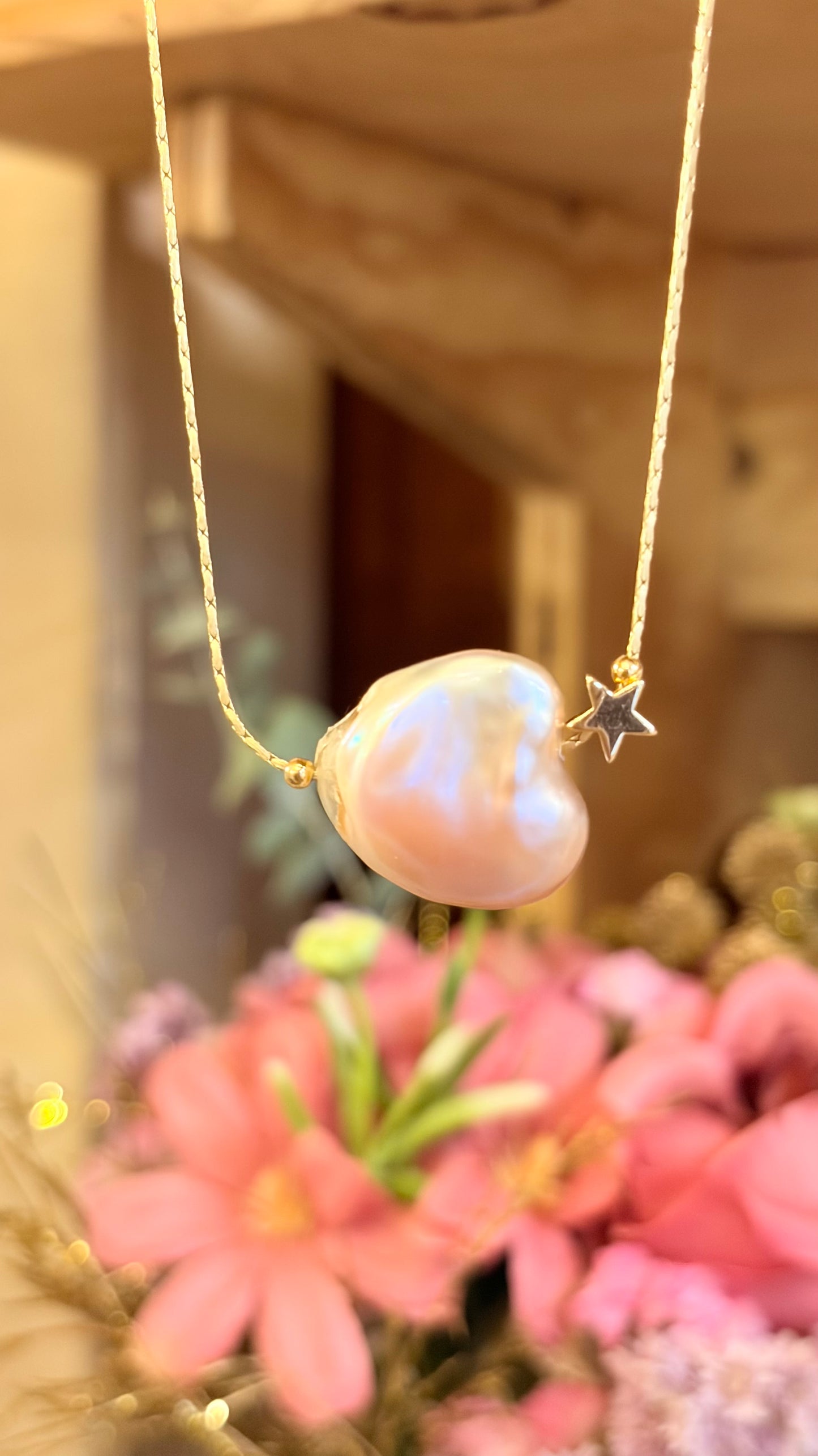 Collar Perla Corazón Rosa ⭐️ Brillos de Universo