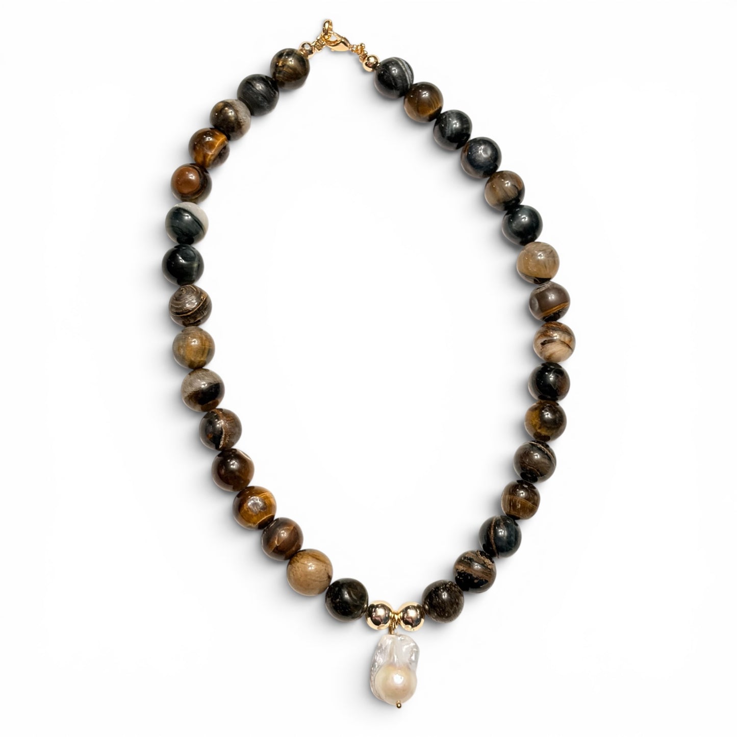 Gargantilla Chunky • Cuarzo Ojo de tigre 12 mm y Perla de rio