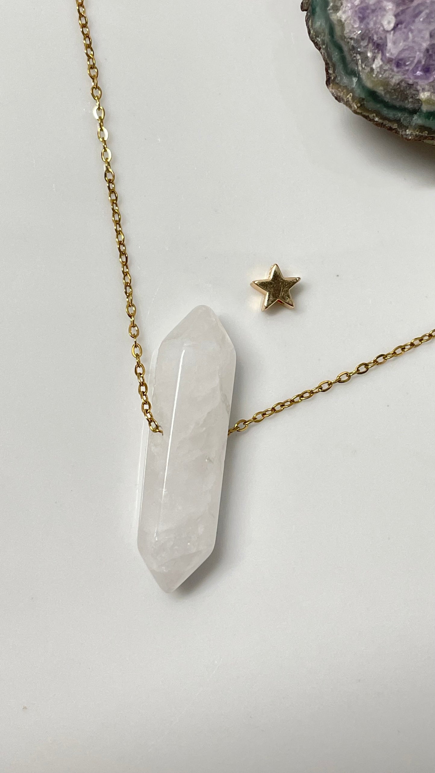 Collar Cuarzo Blanco Doble Punta