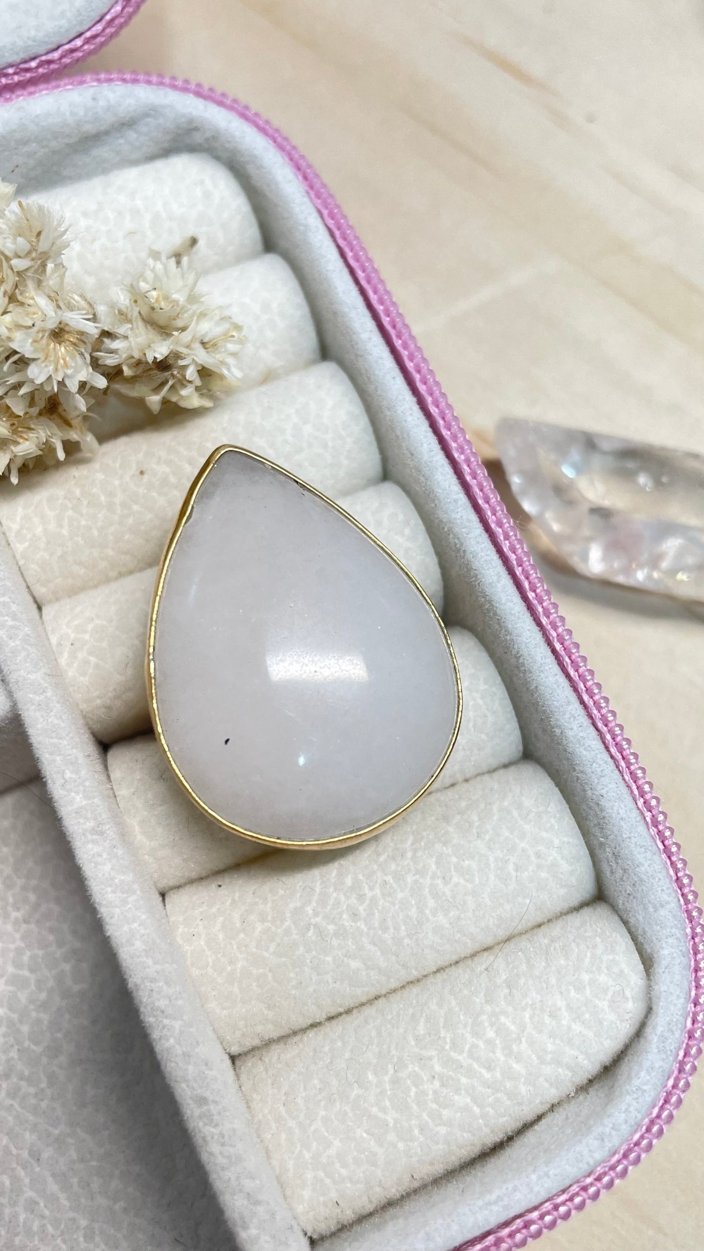 Anillo Cabujón Cuarzo Rosa