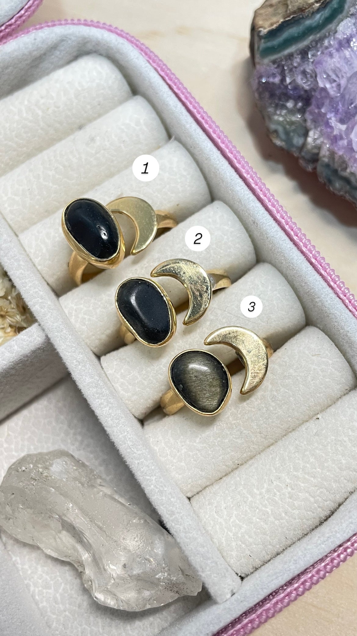 Anillo Obsidiana Dorada y Luna