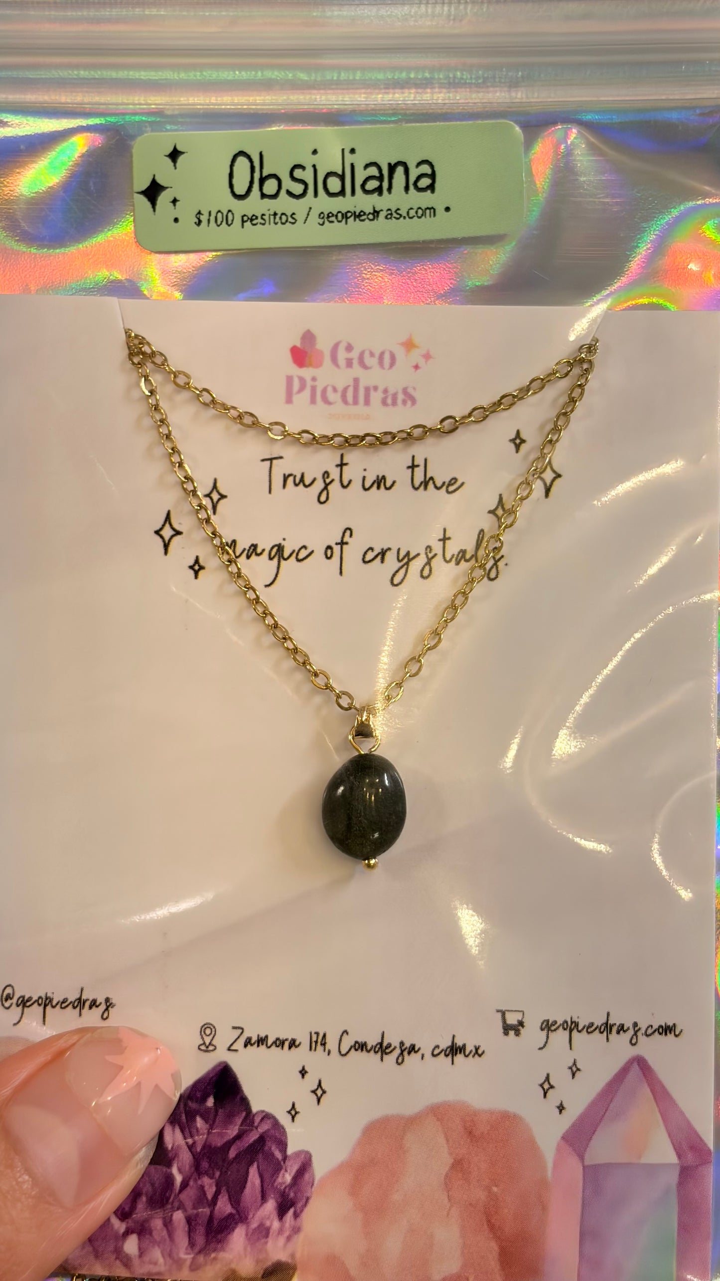 Collar Sencillo Mineral •Stock de 100 Pesitos • Obsidiana