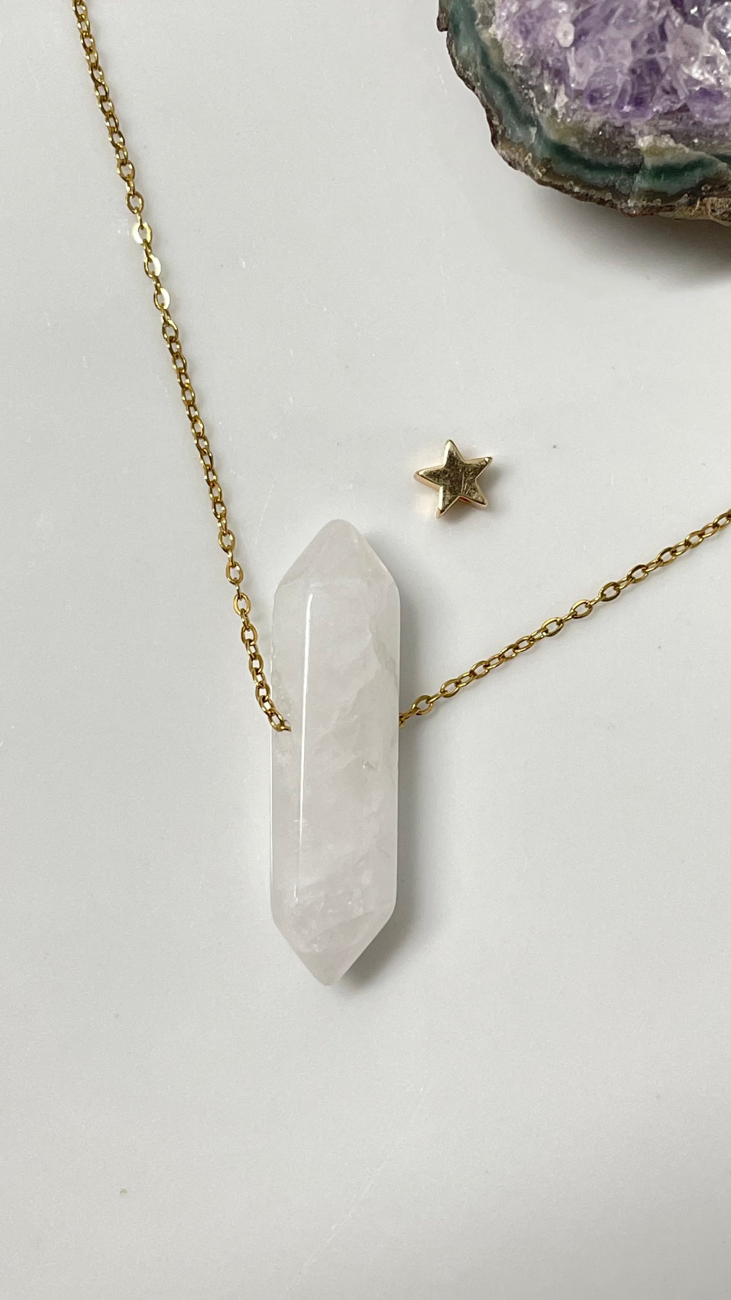 Collar Cuarzo Blanco Doble Punta