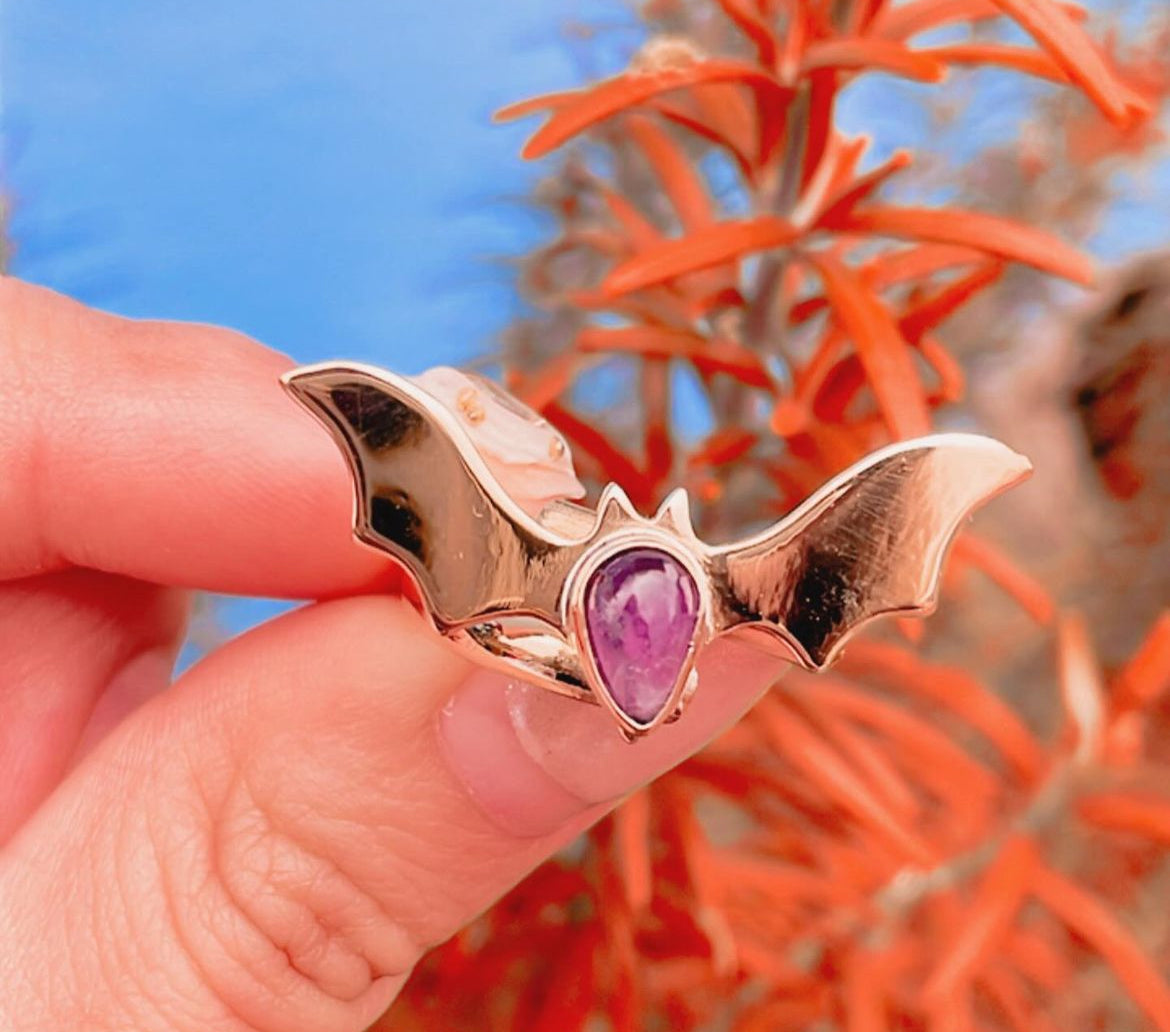 💖✨🦇✨ Anillo Murciélago  de Amatista ✨🦇🧡💖 BAT SEASON💜