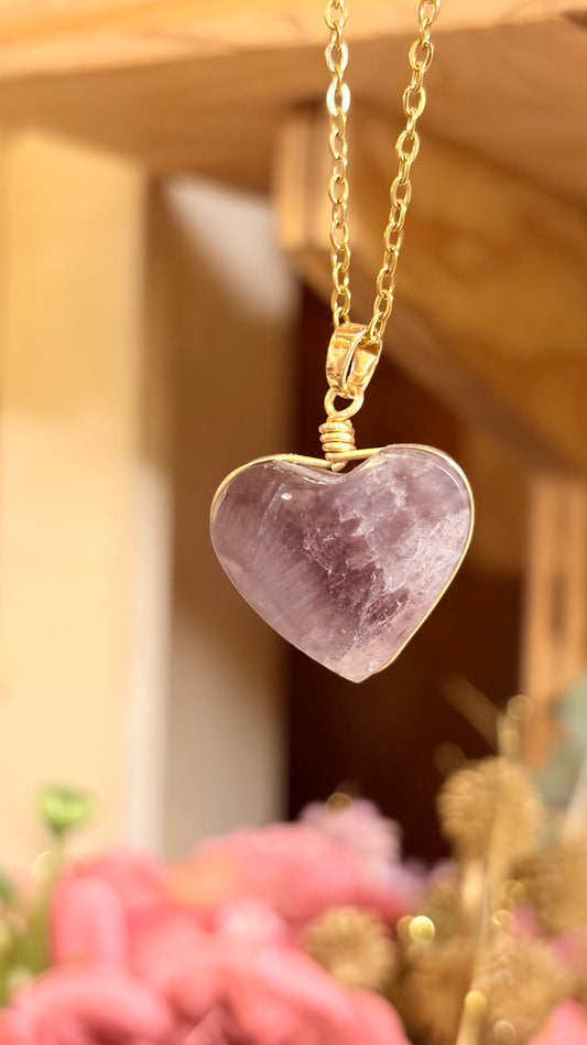 Collar Corazón Amatista Ranurado (Pieza Única)2