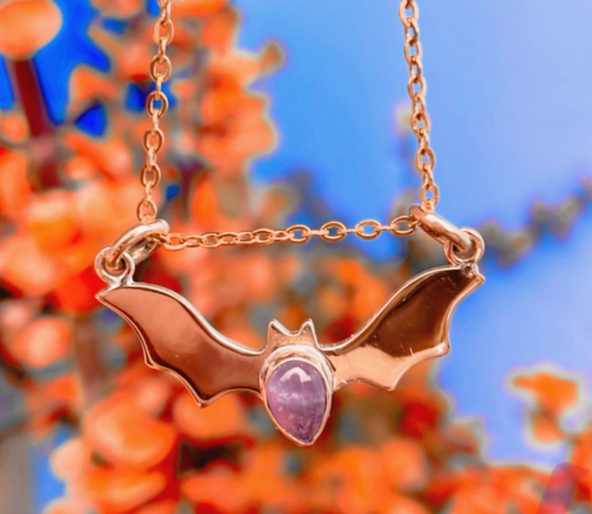 💖✨🦇✨Collar Murciélago de Amatista ✨🦇🧡💖 BAT SEASON💜