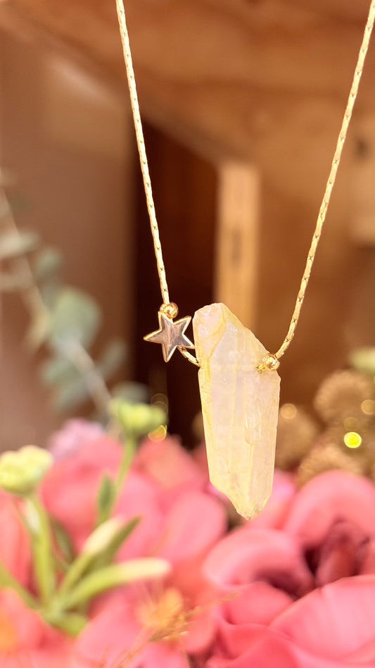 Collar Cuarzo Aura Amarillo Pastel 2 ⭐️ Brillos de Universo