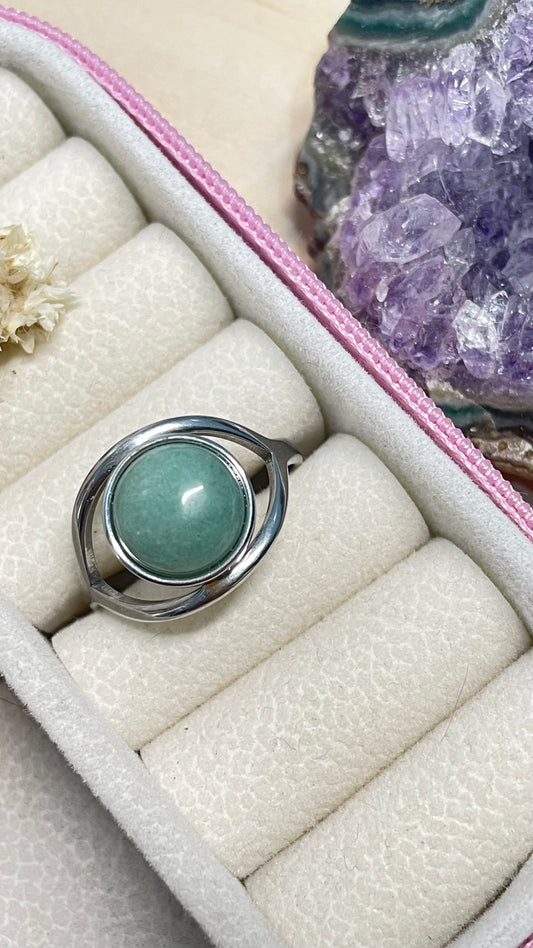 Anillo Ojo de Cuarzo Verde Plateado