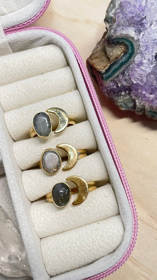 Anillo Labradorita y Luna