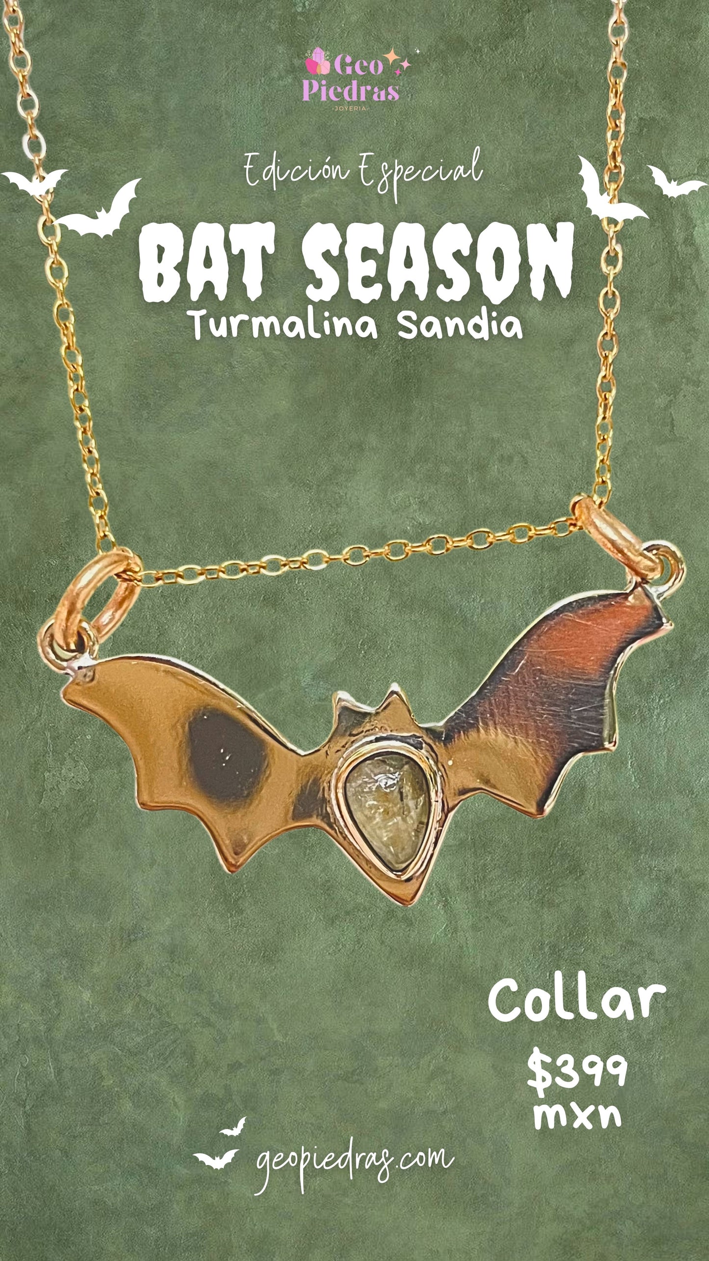 ✨🦇🍉 Collar Bat Season EDICIÓN ESPECIAL •Turmalina Sandía • 🍉 🦇✨-Temporada de Brujas-