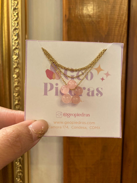 Collar Flor  de Cuarzo Rosa