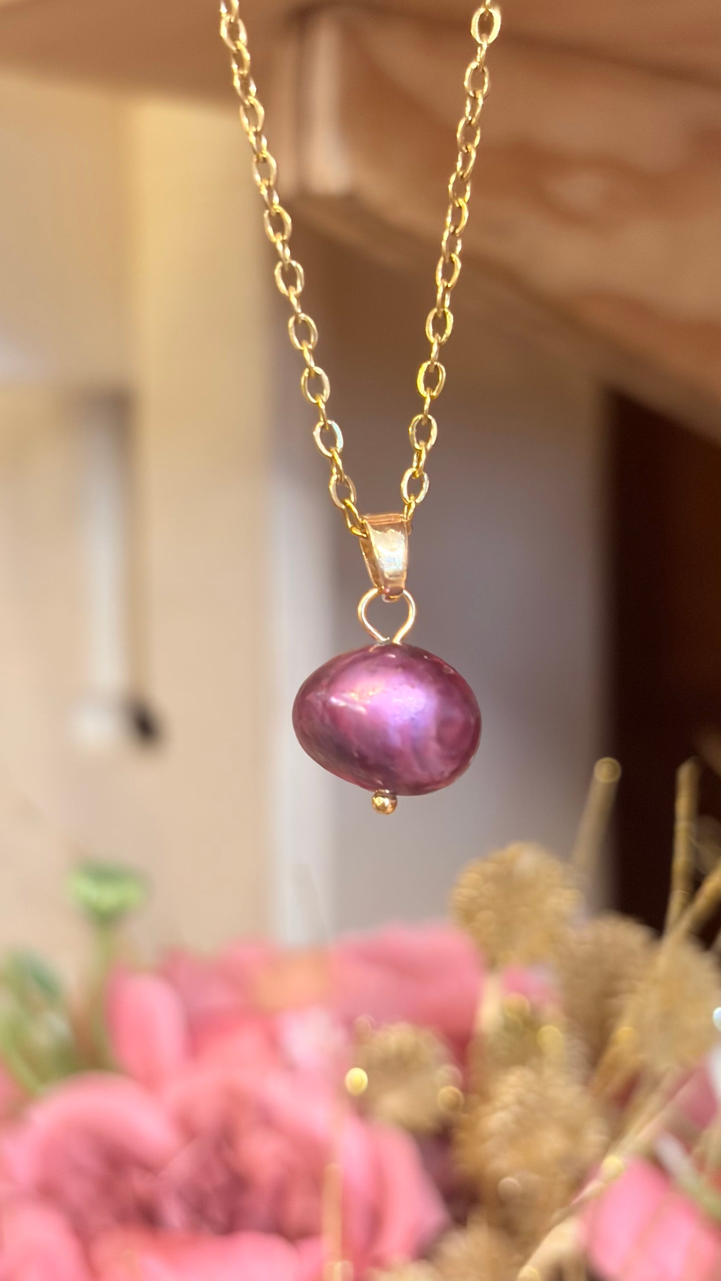 Collar Perla Morada (Teñida)   (Pieza Única)
