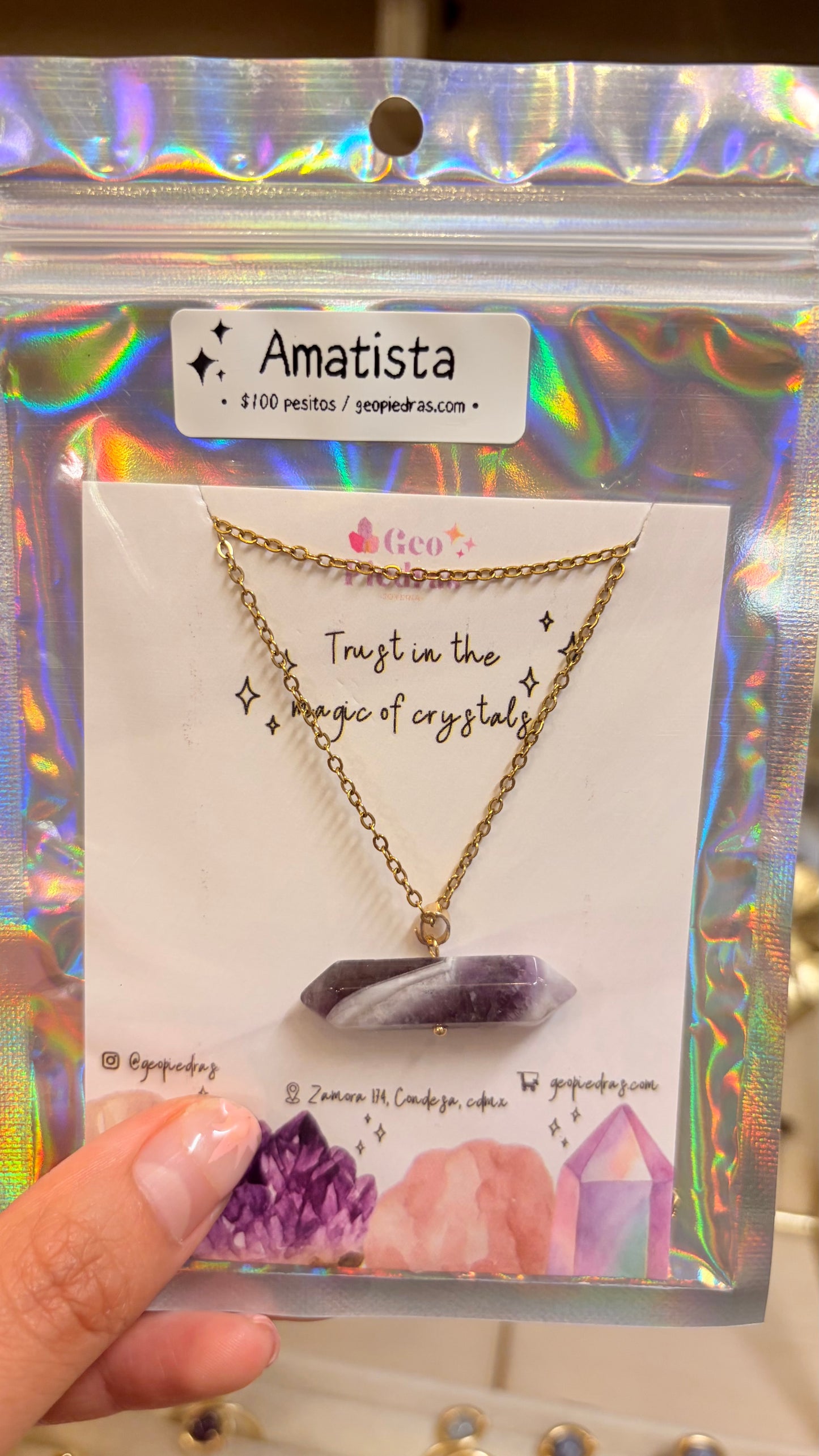 Collar Sencillo Mineral •Stock de 100 Pesitos • Amatista
