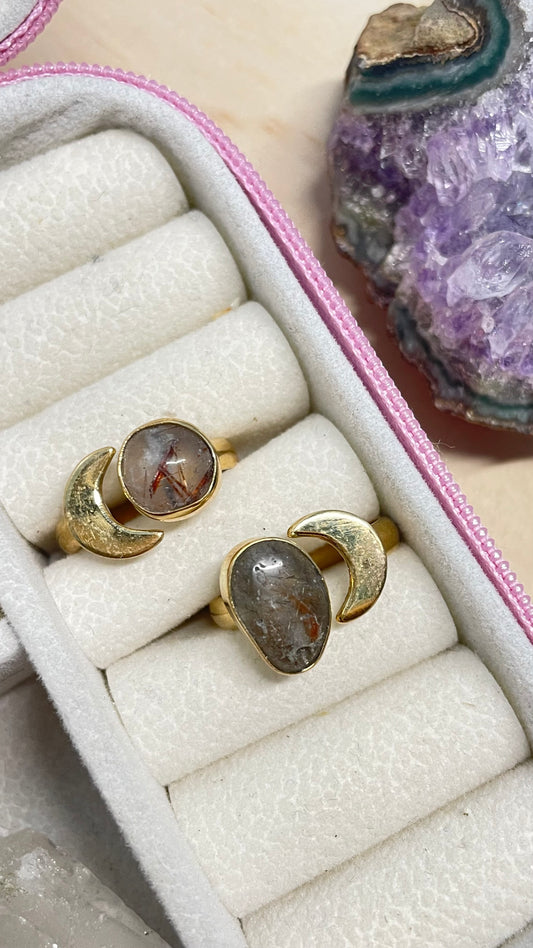 Anillo Cuarzo Rutilado y Luna
