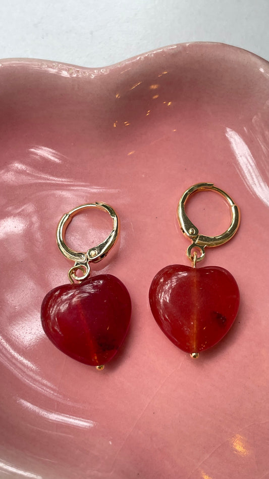 Arracadas Corazón de  Ágata Cornalina