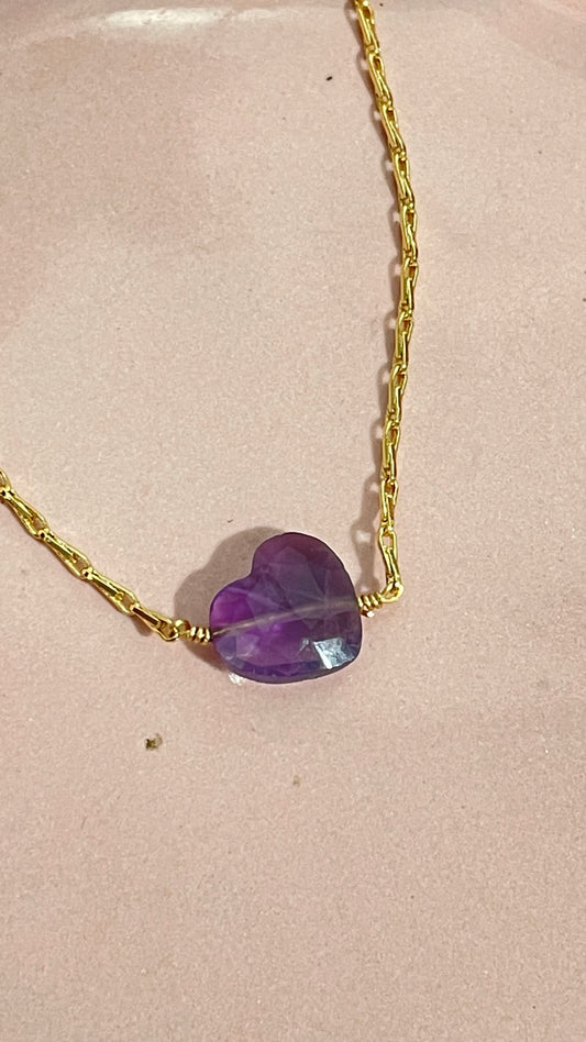 Collar Corazón de Amatista  Facetada -Temporada de Brujas-