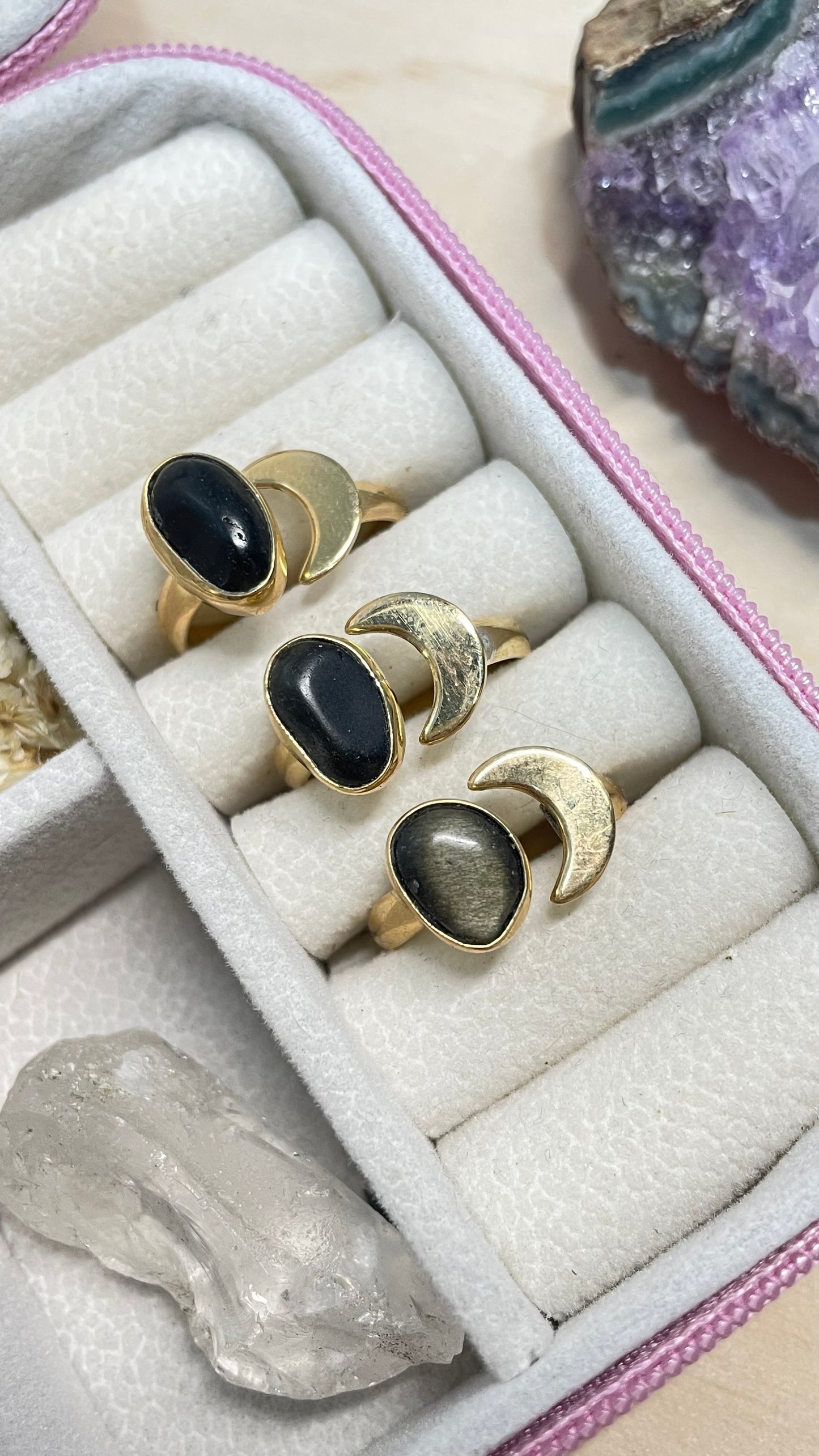 Anillo Obsidiana Dorada y Luna