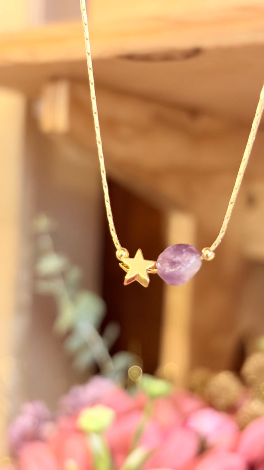 Collar Lepidolita Morada Nugget ⭐️ Brillos de Universo