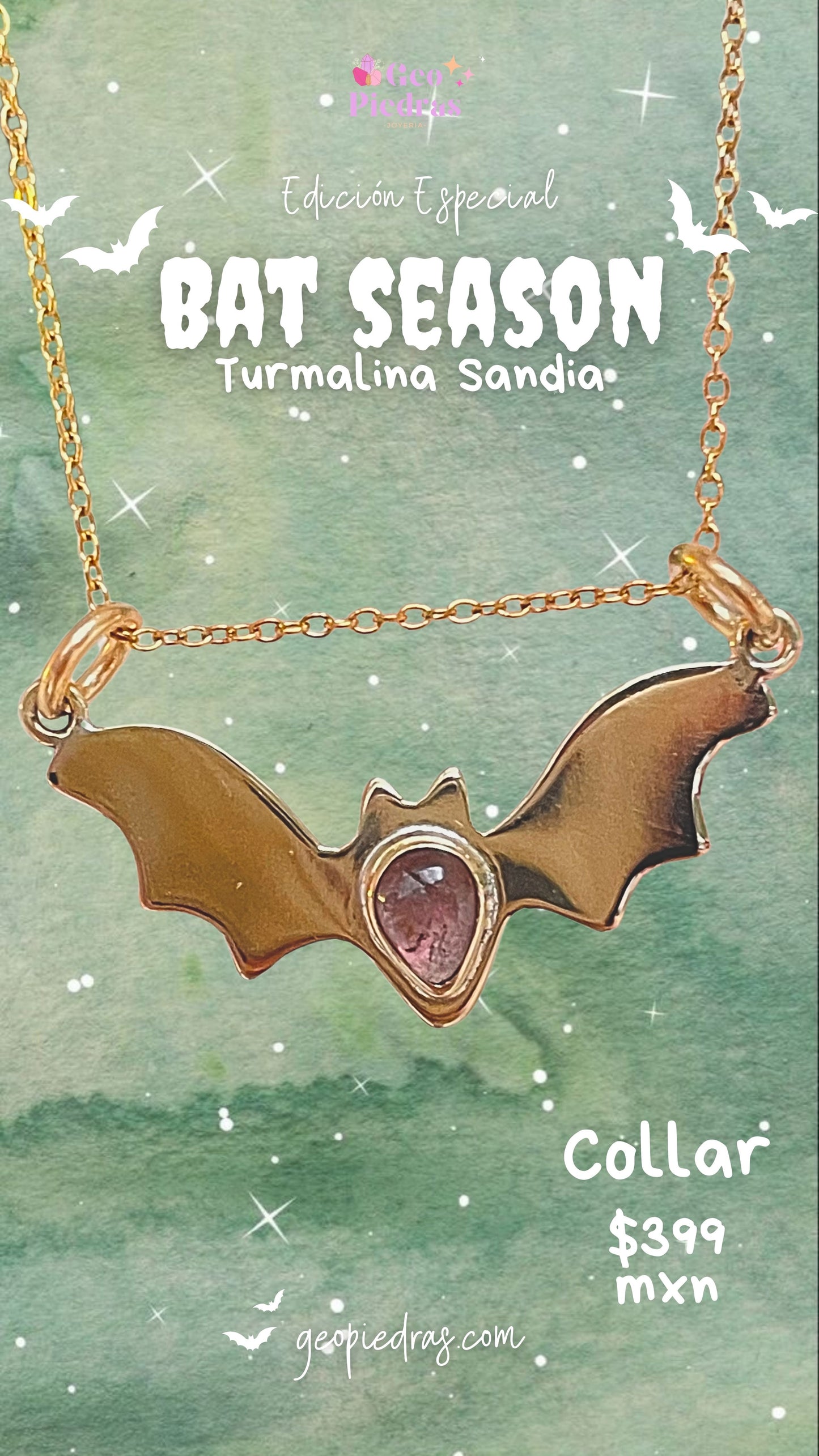✨🦇🍉 Collar Bat Season EDICIÓN ESPECIAL •Turmalina Sandía • 🍉 🦇✨-Temporada de Brujas-