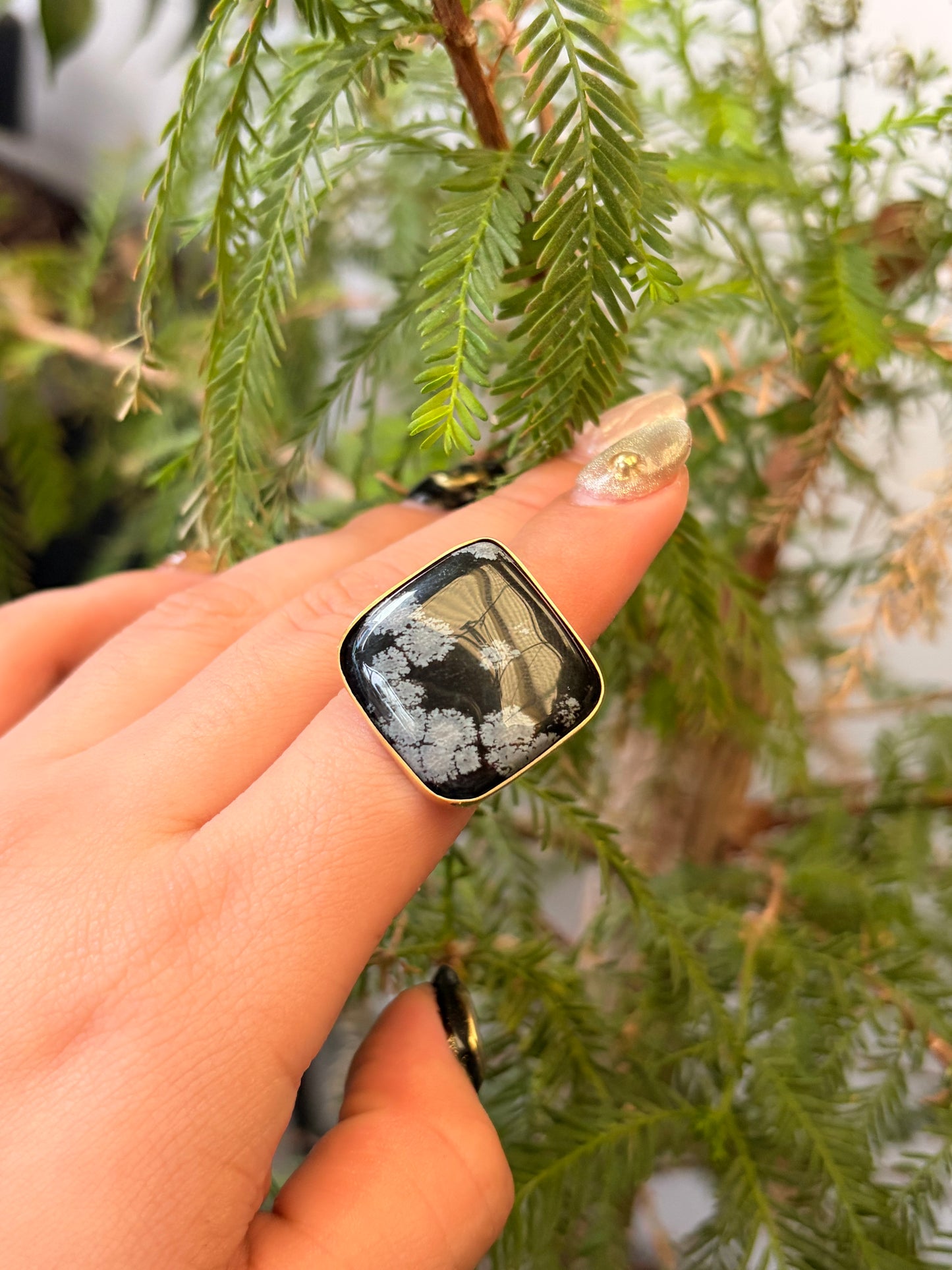 Anillo Obsidiana Nevada Cuadrado Maxi