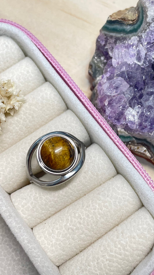 Anillo Ojo de Ojo de Tigre Plateado