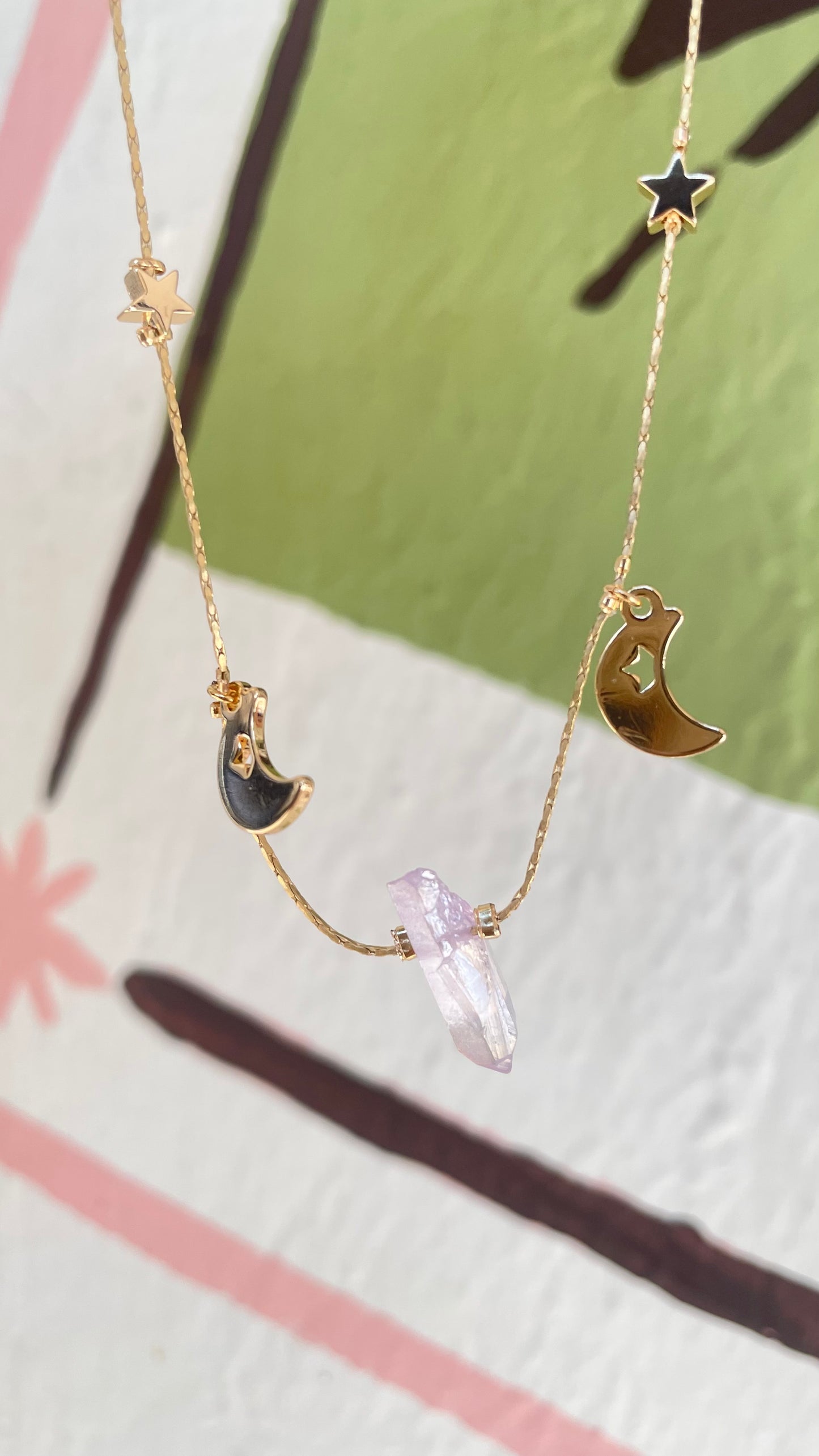 Collar Universo Cuarzo Aura pastel