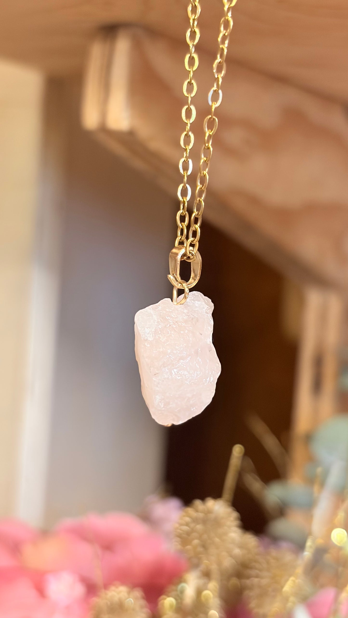 Collar Cuarzo Rosa en Bruto (Pieza Única)