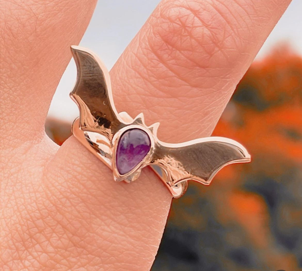 💖✨🦇✨ Anillo Murciélago  de Amatista ✨🦇🧡💖 BAT SEASON💜