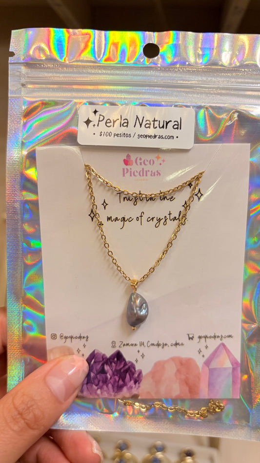 Collar Sencillo Mineral •Stock de 100 Pesitos • Perla Natural de Río