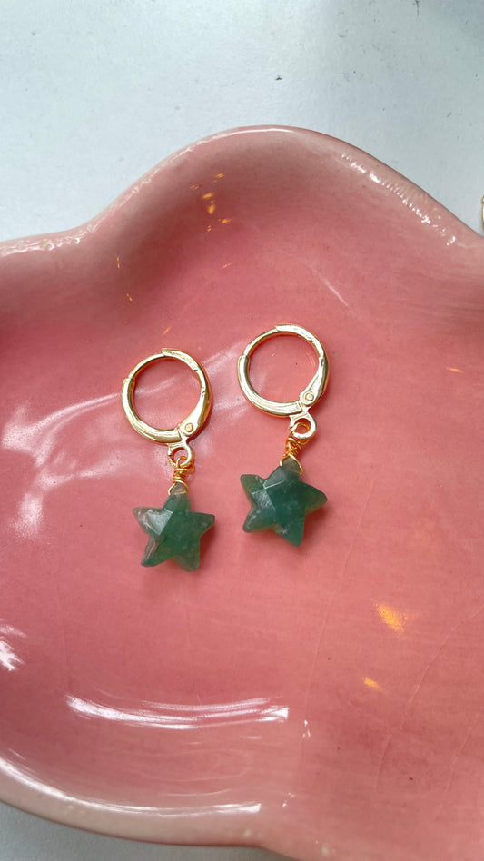 Arracadas Estrella de Ágata Musgo