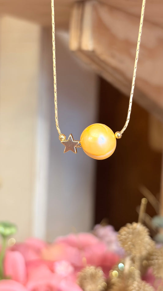 Collar Brillos de Universo Perla Naranja