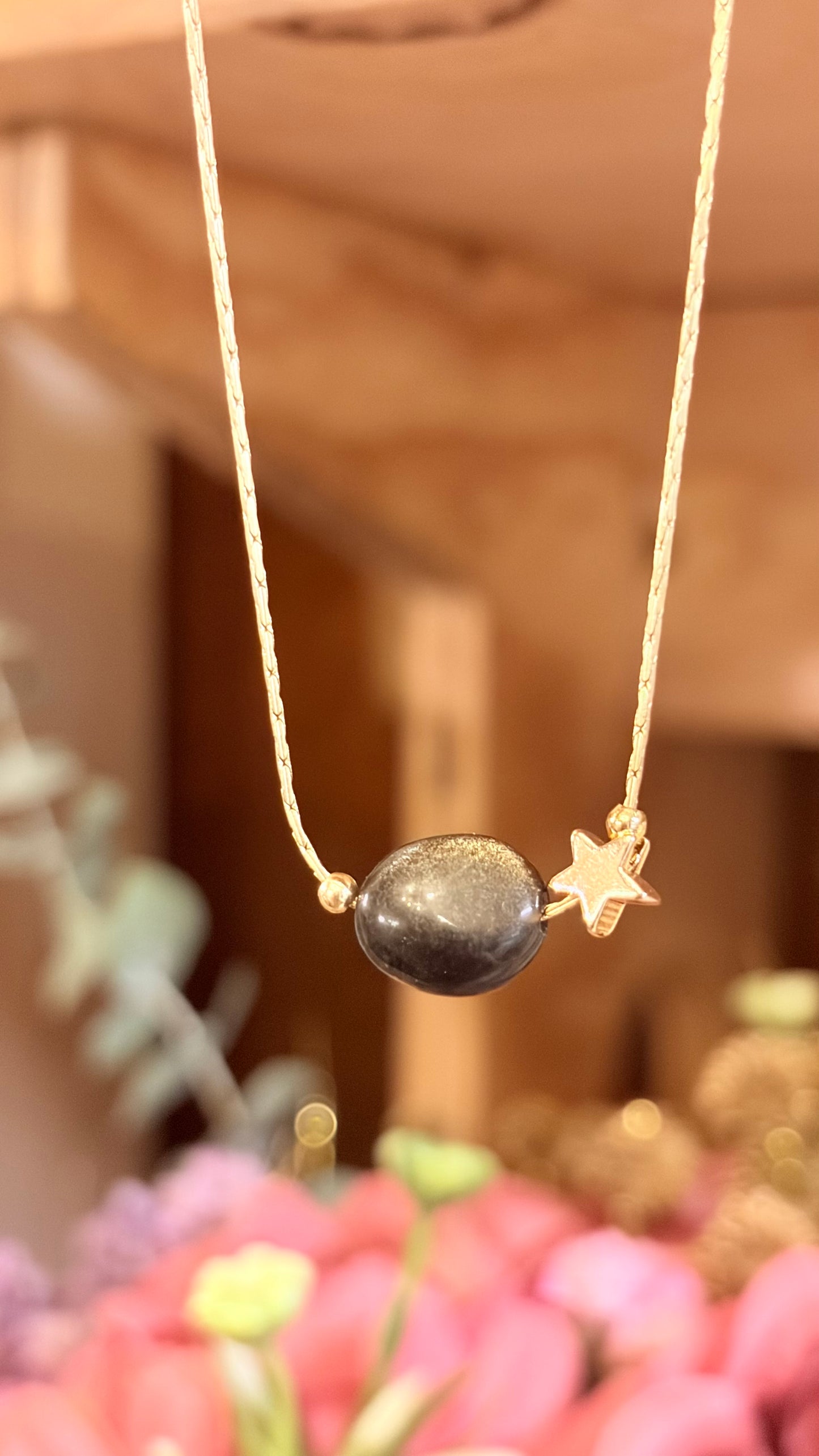 Collar Obsidiana Dorada Nugget ⭐️ Brillos de Universo