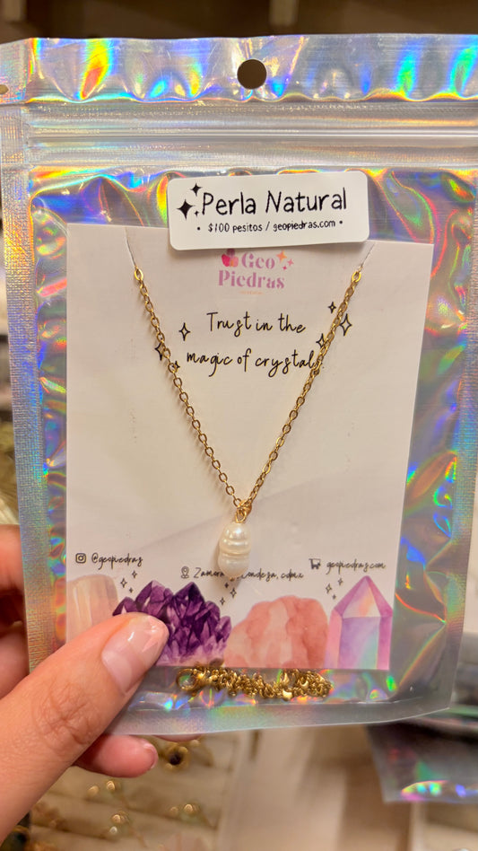 Collar Sencillo Mineral •Stock de 100 Pesitos • Perla Natural de Río
