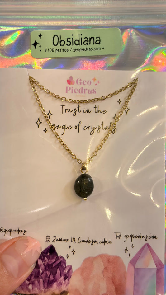 Collar Sencillo Mineral •Stock de 100 Pesitos • Obsidiana
