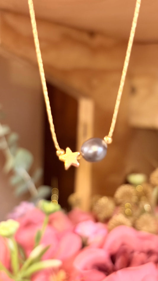 Collar Perla Gris Mini⭐️ Brillos de Universo