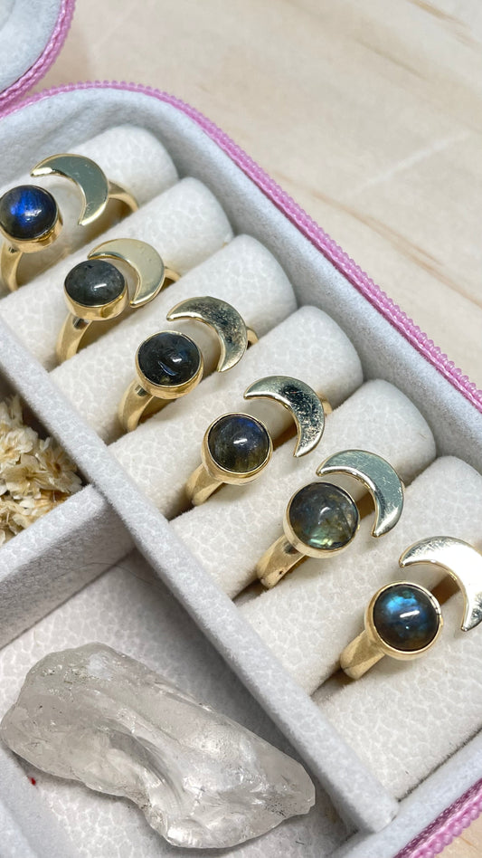 Anillo Labradorita y Luna