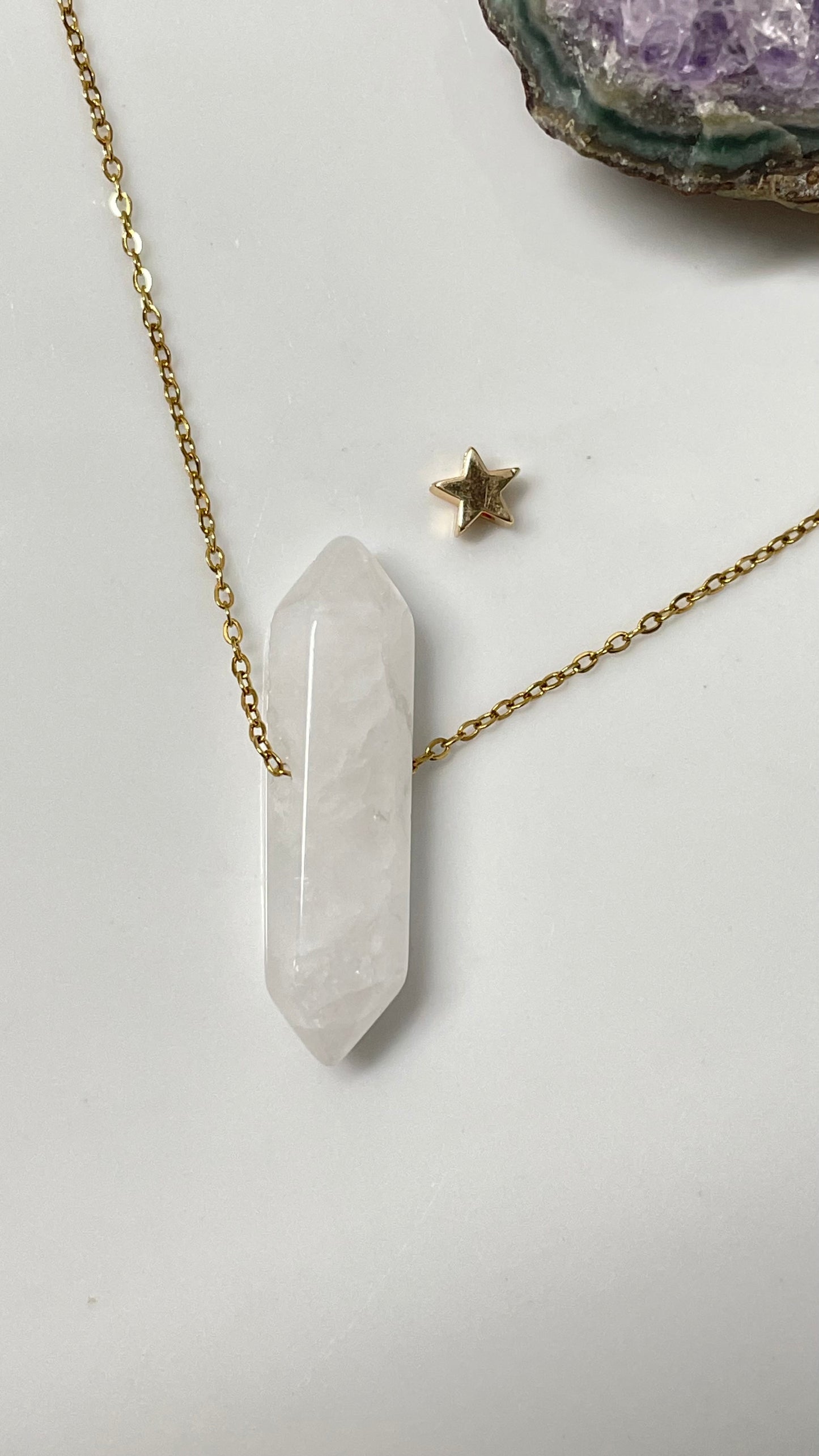 Collar Cuarzo Blanco Doble Punta