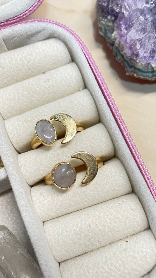 Anillo Cuarzo Rosa Mexicano y Luna
