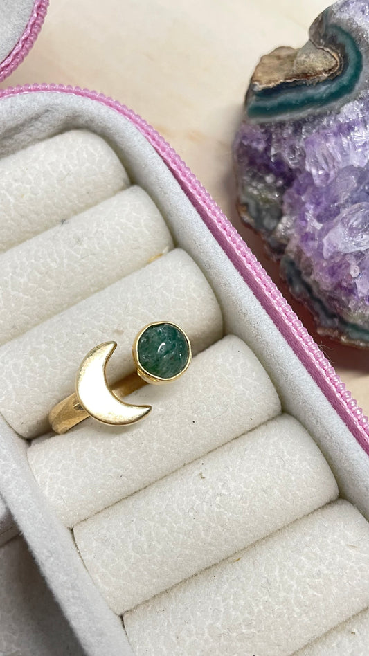 Anillo Cuarzo Fresa Verde  y Luna