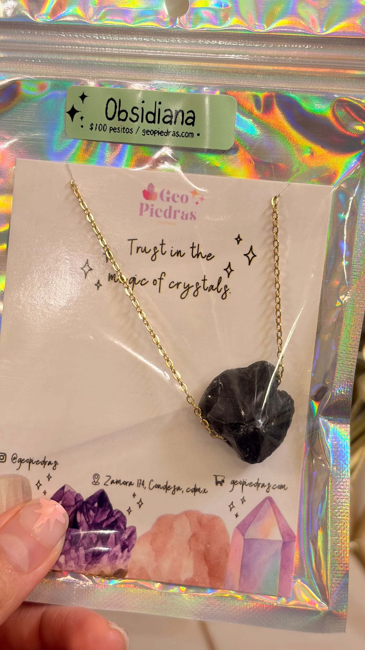 Collar Sencillo Mineral •Stock de 100 Pesitos • Obsidiana