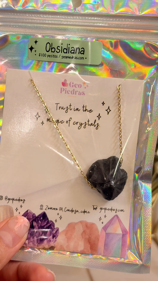Collar Sencillo Mineral •Stock de 100 Pesitos • Obsidiana