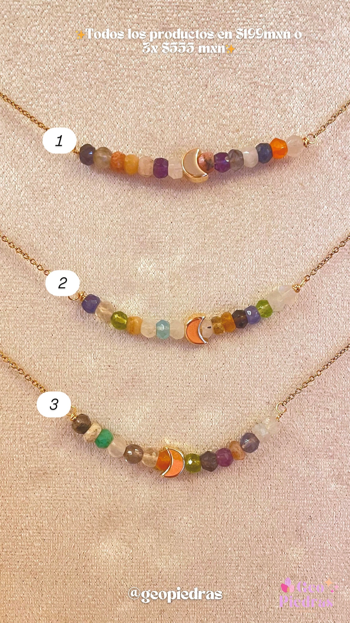 Collar Cuarzos Mixtos y Luna