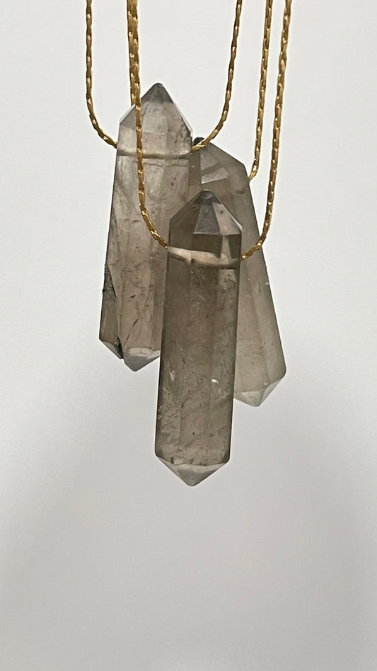 Collar Cuarzo Ahumado Doble Punta Pakistan -Temporada de Brujas-