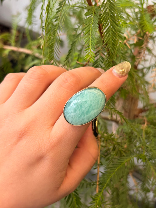 Anillo Amazonita Ovalado Maxi