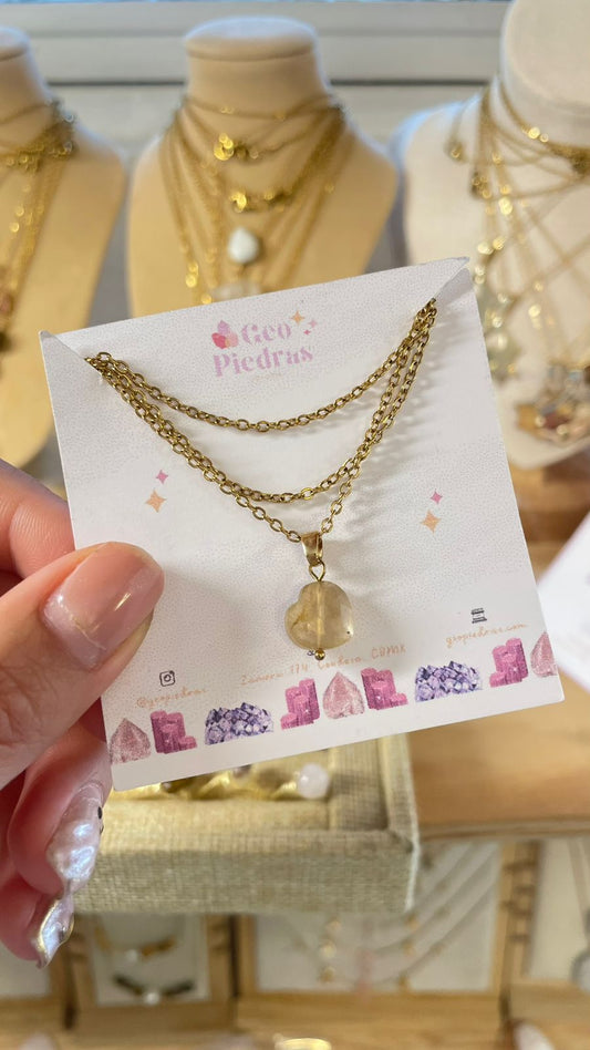 Collar Corazón de Cuarzo Rutilado Facetada