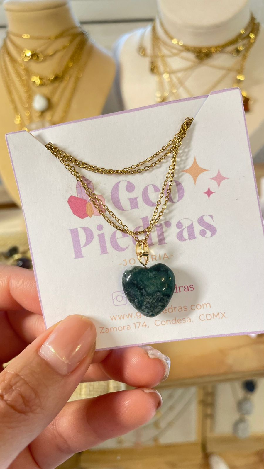 Collar Corazón de Ágata Musgo