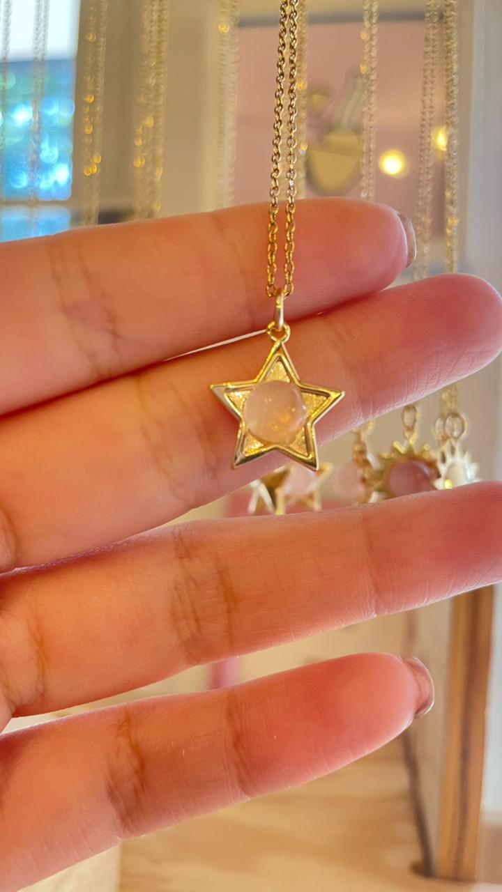 Collar Estrella de Cuarzo Rosa